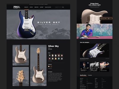 PRS (John Mayer) Silver Sky Product Page dark design guitar lander landingpage mayer music prs typography ui ux web