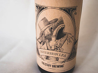 Refined Beer With A Bite beer bottle label shark typography