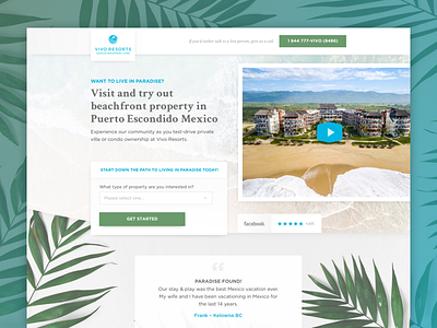 Vivo Resorts - Discovery Tours LP conversion cro lander landingpage leadgen lp mexico resort vacation web webdesign
