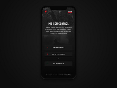 Specialized App Sign-up Screen