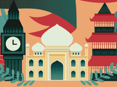 Around the World design illustration india japan london vector