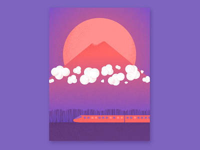 Mount Fuji, Japan art artwork clouds digital fuji illustration japan landscape night purple sketch train vector