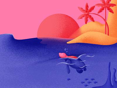 Heads up: It's sunset time! art artwork beach blues digital hawaii illustration kauai landscape nature ocean red sea sketch sun sunset turtle ui vector wildlife