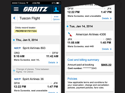 Orbitz My Trips Mobile Web mobile web travel