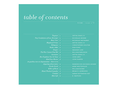 Niche - Table of Contents literary magazine magazine print publication