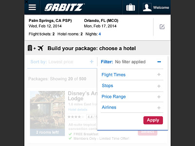 Orbitz: Search Results Filter