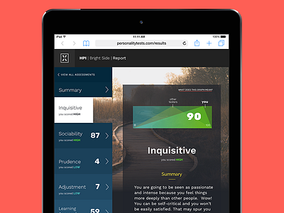 Personality Test Results ipad mobile quiz responsive web scrolling tablet design ui ux