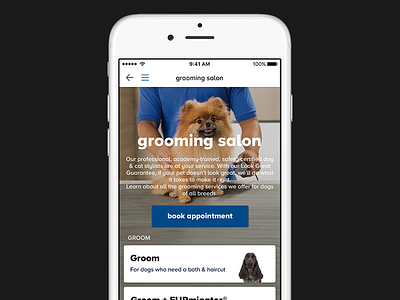 Grooming Landing Page booking ios mobile app services ui ux