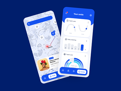 Smile care app app app design blue clinic concept concept ui dental dental app design health healthcare map mobile mobile app rounded teeth ui ui app user interface ux