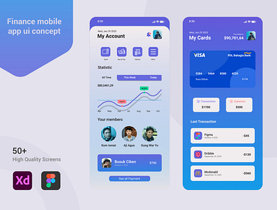 Finance Mobile App adobe xd bank app credit card debit figmadesign finance finance app manage transaction ui ui ux wallet