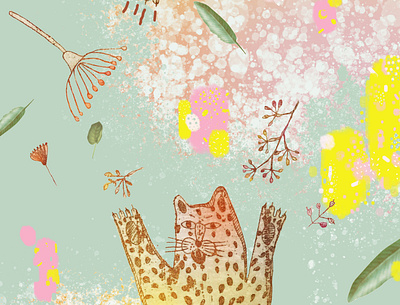 jungle etching illustration jungle pastel color tiger