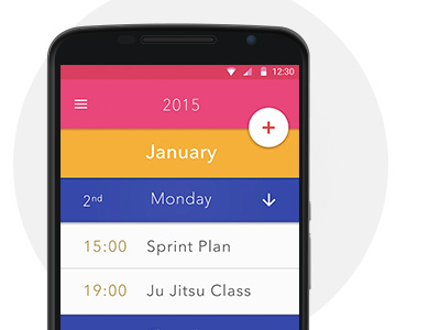 Meetups calendar - update android app design flat google interface material ui