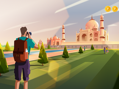 Video Frame Series - Majan - traveler at Taj mahal 2d character design design illustration vector