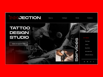 Inkjection Landing page 💛 application ui branding design dribble dribble shots illustration tattoo art tattoo artist tattoos typography ui ux