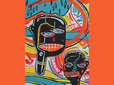 Mary and Jesus in Basquiat style illustration portrait