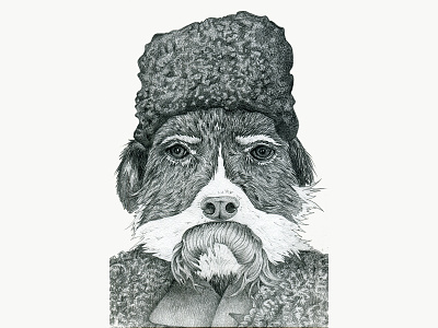 Postcard with poet Schevchenko as a dog illustration portrait