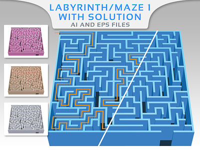 Labyrinth / Maze 1 book design eps game geometric illustration kids labyrinth maze puzzle solution thinking vector