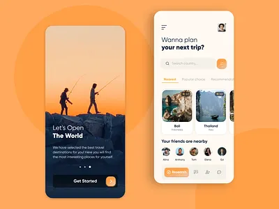 Travel app to find interesting places app cities countries design friends graphic design illustration mobile monuments places tourism travel ui ux