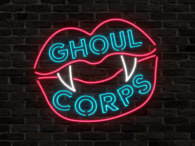 Ghoul Corps Titlecard dark fangs illustration illustrator logo neon neon light spooky twitch typography vampire vector