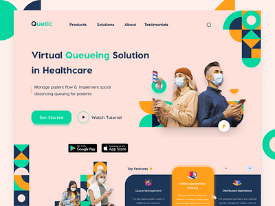 Queue Healthcare App covid healtcare landing landing page layout masker product design queue ui ui design ux uxdesign web design webdesign website website concept