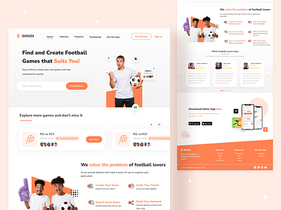 Immin Landing Page - Football Match Finder App design football football app landing page product design ui design ux ux design ux designs web design web designer webdesign website website concept