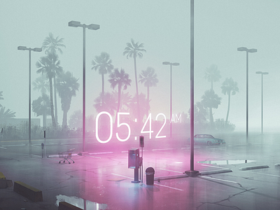 The Time 80s cgi fog glow miami mist neon palms reflection retrowave sfm vaporwave