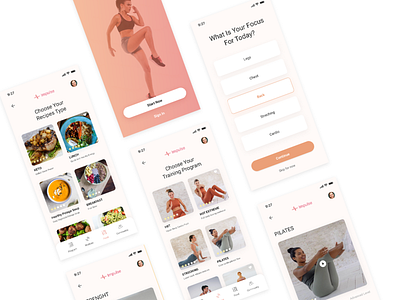 Impulse App app branding design feminine fitness fitness app food gym healty interface mobile mobile app mobile app design motivation ui user experience user friendly ux woman workout