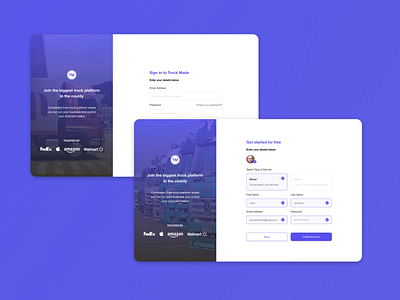 Sign In - Sign Up Form branding design drivers interface platform truck ui user experience user friendly user interface ux website