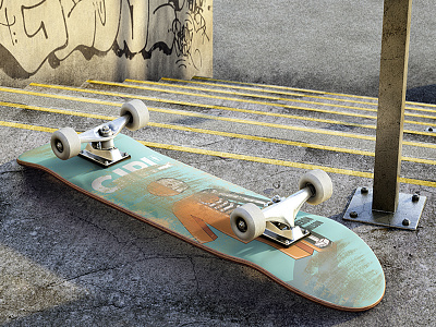 Skateboard mockup 3d cg illustration max mock mockup skateboard up