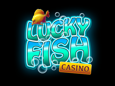 Lucky Fish Casino game logo bubbles casino fish logo mobile game slots text