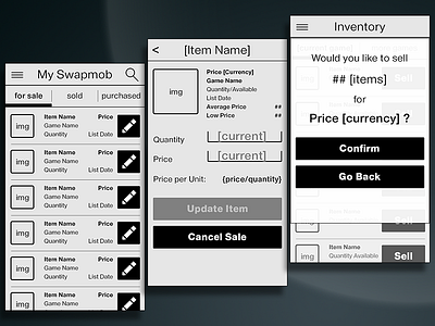 Wireframes for Auction App