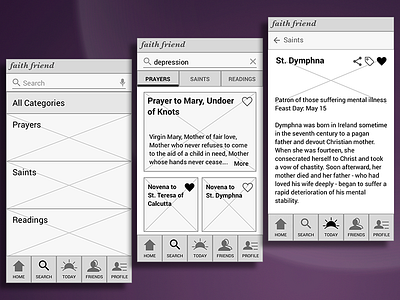 Wireframes for Digital Devotional App - Search Flow