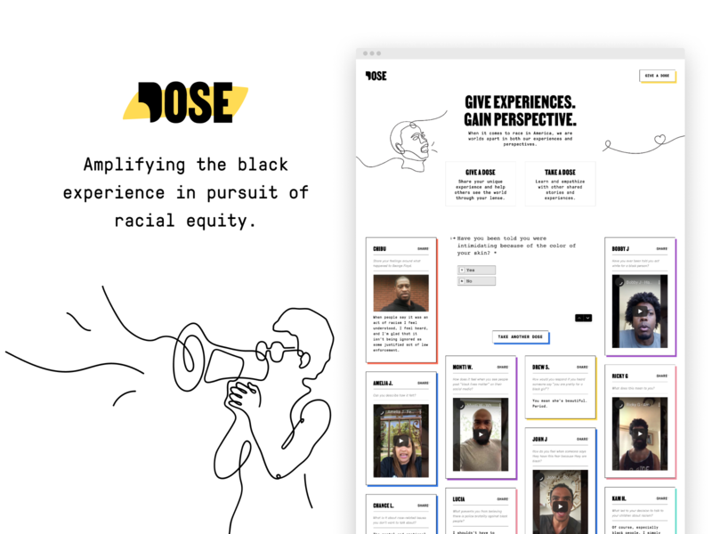 Dose | Website Design blacklivesmatter blm civil rights conversation dose equality giveadose illustration logo logodesign martin luther king jr mlk perspective platform product design race webdesign webflow