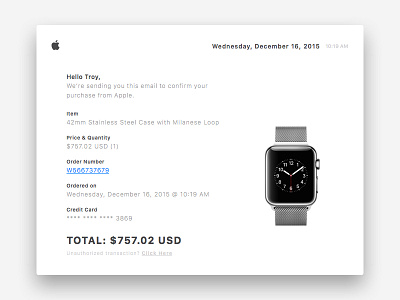 Day 017 • Email Receipt 017 100 days 100days apple apple watch challenge daily day 17 email receipt ui ux
