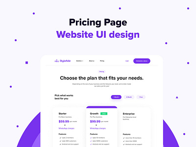 Pricing page UI design