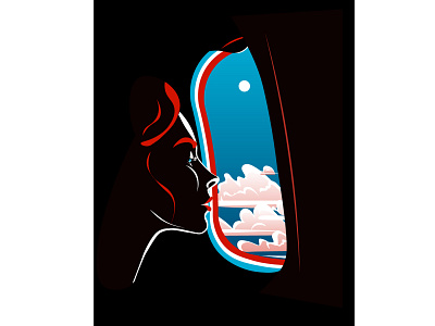 Inside the plane girl illustration negative space plane planewindow vector window