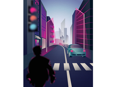 City car city cityscape flat gradient illustration megapolis poster road vector