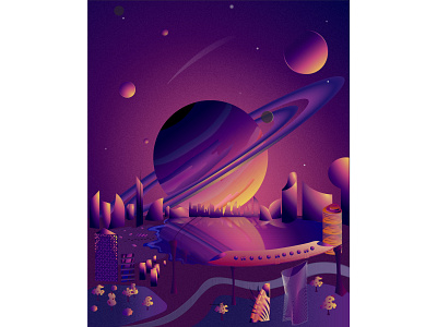 Planet city cityscape flat flat illustration gradient illustration planet poster saturn vector