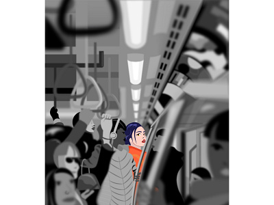 Perfect focus black and white city flat flat illustration girl illustration poster subway vector
