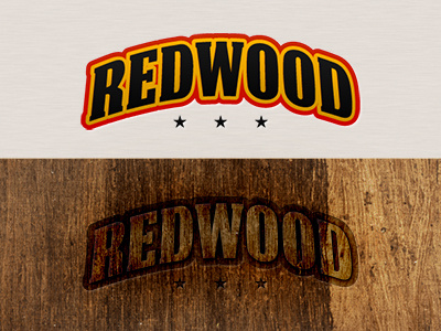 Redwood branded wood burnt logo masculine logo red salloon sports logo wood