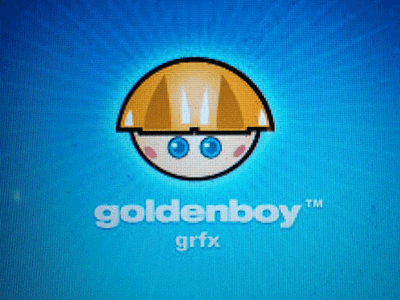 Goldenboy blue branding cartoon face id illustration logo white