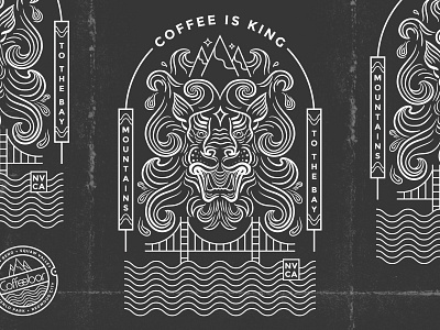 Coffee is King asian badge bay bridge coffee illustration lion mountain nevada reno samurai shirt design tahoe