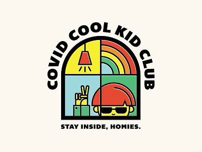 Covid Cool Kid Club badge coronavirus covid illustration indoors inside line art logo peace quarantine rainbow reno tahoe virus
