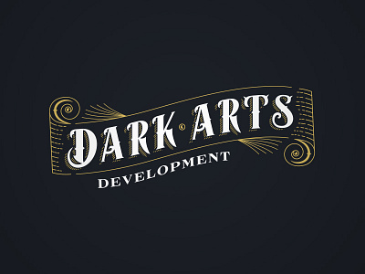 Dark Arts Development Logo banner dark arts flourish lettering line logo scroll typography victorian vintage