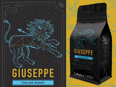 Coffeebar | Coffee Rebrand | Giuseppe california coffee coffee bag coffee plant constellation illustration leo lion nevada packaging poster design rebranding reno tahoe truckee