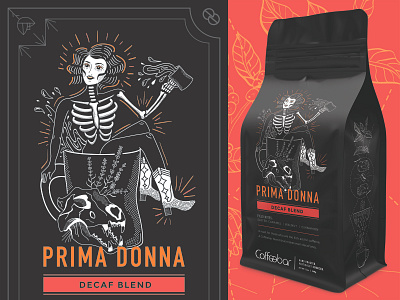 Coffeebar | Coffee Rebrand | Prima Donna bay area boots california coffee coffee bag halftone lion nevada packaging pinup poster design rebranding reno skeleton skull splash tahoe truckee