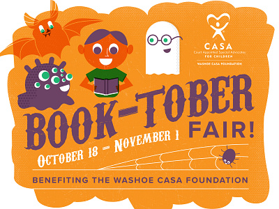 Boooooktober bat books boy child ghost halloween illustration monster nevada october reading reno spider washoe