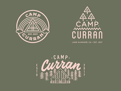 Camp Curran Logos cabin california camp illustration line art logo nevada patch rainbow reno summer tree