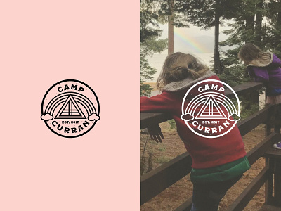 Camp Curran Logo cabin california camp design illustration line art logo nevada rainbow reno retro summer summer camp