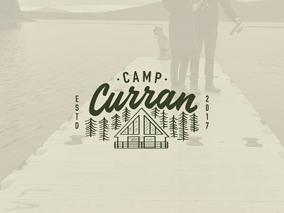 Camp Curran Logo cabin california forest illustration lettering line art logo nevada reno retro script font summer summer camp trees